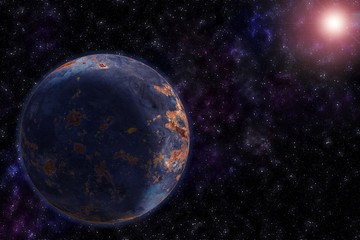 Wall Mural - Planet on starry sky, outer space. Sound of cosmic radiation  the background hiss of the universe