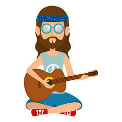 Wall Mural - hippy man playing guitar character