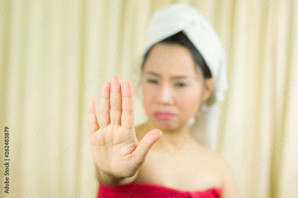 woman wear a skirt to cover her breast after wash hair, Wrapped in