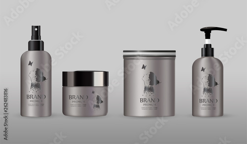 Download Blank Cosmetic Package Metal Mockup Isolated On Grey Background Set Metal Tube For Foam Hear Styling Hair Spray Deodorant Creme Mock Up Vector Illustration Stock Vector Adobe Stock