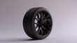 Black Alloy Rim Wheel with a Complex Multi Spokes Open Wheel Design with Racing Tyre 3d illustration 3d render