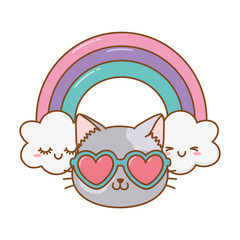 Poster - cat with heart sunglasses