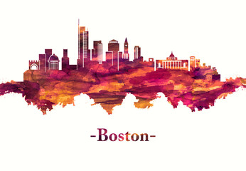Fototapete - Boston Massachusetts skyline in Red
