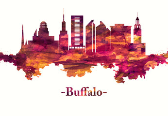 Fototapete - Buffalo New York skyline in Red
