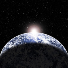 Wall Mural - Planet on starry sky, outer space. Sound of cosmic radiation  the background hiss of the universe