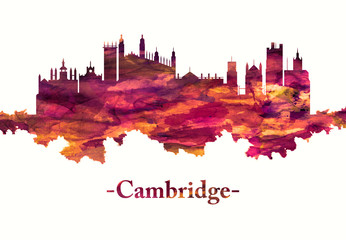 Fototapete - Cambridge England Skyline in red