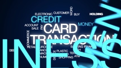 Wall Mural - Card transaction animated word cloud. Kinetic typography.