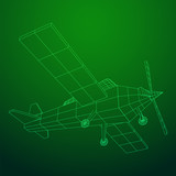Fototapeta  - Plane Abstract polygonal wireframe airplane. Travel aircraft, tourism and vacation concept. Wireframe low poly mesh vector illustration