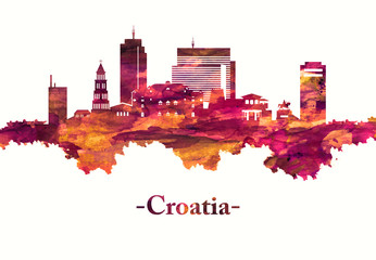 Fototapete - Croatia skyline in red