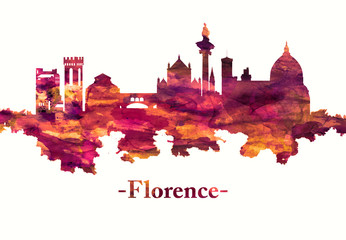 Fototapete - Florence Italy skyline in red