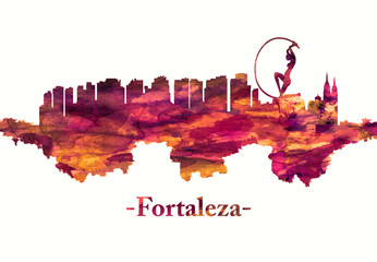 Fototapete - Fortaleza Brazil skyline in red