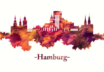 Fototapete - Hamburg Germany skyline in red