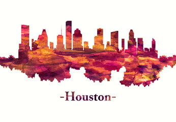 Fototapete - Houston Texas skyline in red