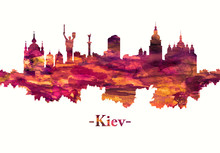 Kiev Ukraine Skyline In Red