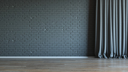 Empty interior background, room with dark gray wall, 3D illustration. 