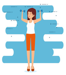 Wall Mural - health woman with dumbbells to exercise balance