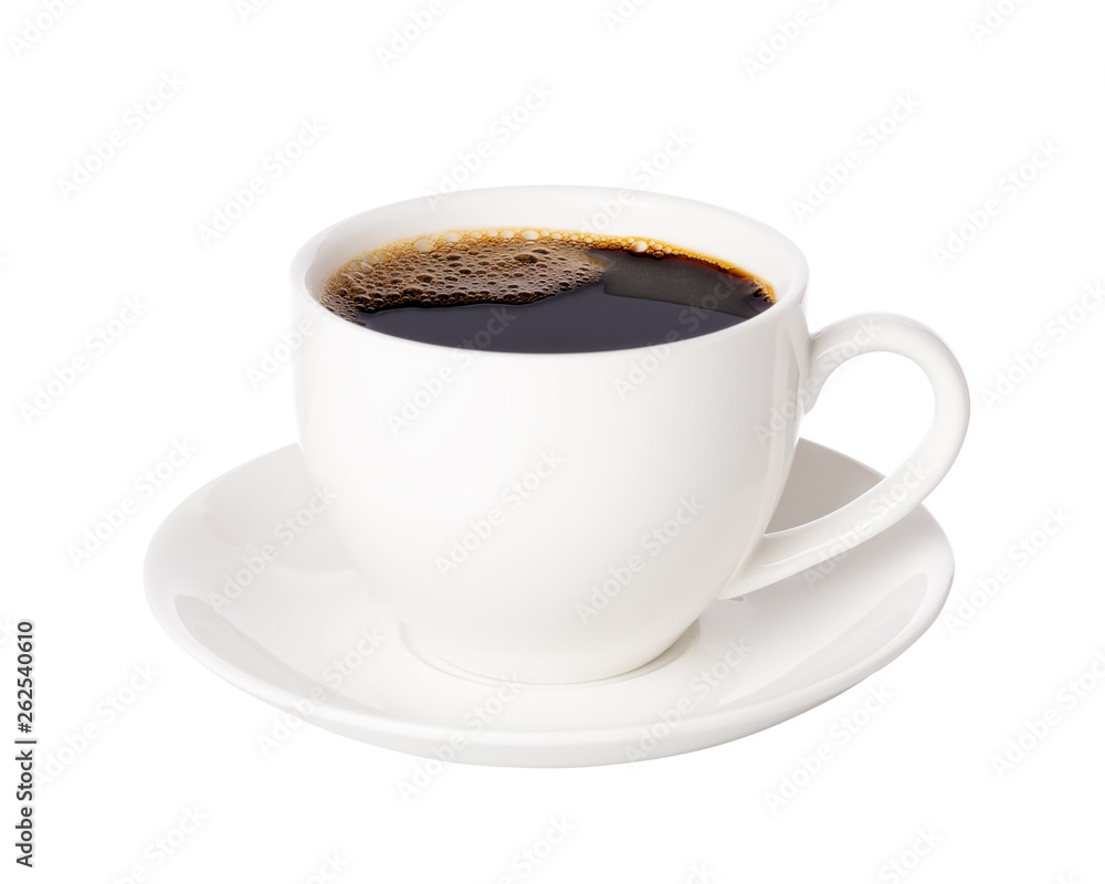 Black coffee in cup isolated on white background. - obrazy, fototapety, plakaty 