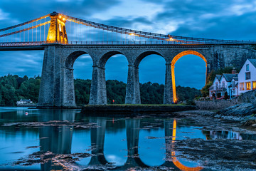 Wall Mural - Night view of Menai Bridge