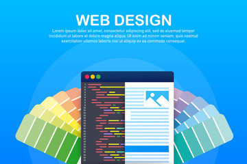 Sticker - Web design illustration. Concept of creating websites, designed banners for ui, ux design and web design. Vector illustration.