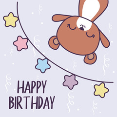 Poster - happy birthday card with cute bear and garland