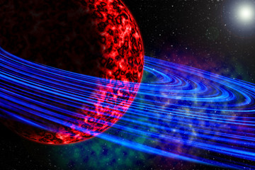 Wall Mural - Planet on starry sky, outer space. Sound of cosmic radiation  the background hiss of the universe