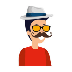 Sticker - hipster man with sunglasses and elegant hat