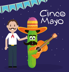 Sticker - cinco de mayo celebration with man and cactus character