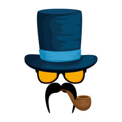 Poster - eyeglasses and mustache with tophat hipster style