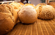 lot of bread on basket background