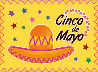 Sticker - cinco de mayo celebration with hat mexican