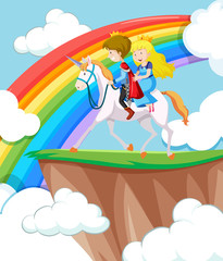 Obraz na płótnie tęcza jazda konna kreskówka koń klif