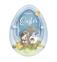 Wall Mural - Happy Easter in paper cut style vector illustration.