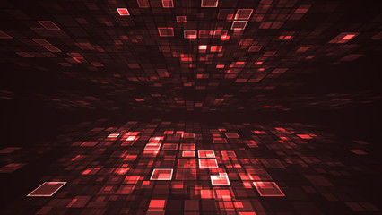 Wall Mural - Abstract red light flashing rectangle grid perspective graphic illustration background. Digital technology futuristic concept.