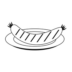 Sticker - Sausage on dish bbq food in black and white