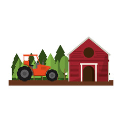 Poster - Farm barn and tractor in nature