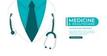 Medical And Health Care Concept Background. Doctor In Lab Coat With Stethoscope On White Background