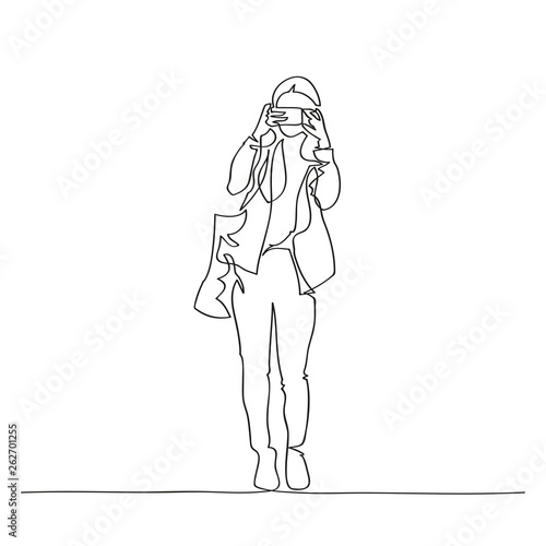 Dziewczyna Robiąca Zdjęcie Telefonem Rysunek Jedną Linią