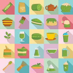 Wall Mural - matcha tea icons set. flat set of matcha tea vector icons for web design