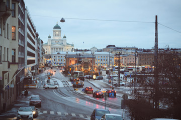 view of the city Helsinki, Finland in winter 