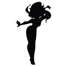 A Sexy Woman With Messy Hair Is Posing, Cartoon Style Silhouette