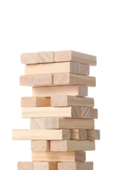 tower made with wooden blocks isolated on white background with clipping path and copy space for your text