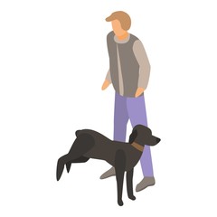 Sticker - Black dog training icon. Isometric of black dog training vector icon for web design isolated on white background