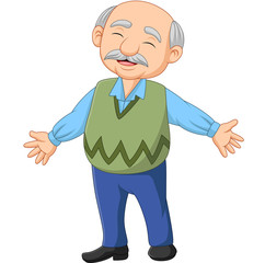 Wall Mural - Cartoon happy senior elderly old man 