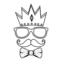 Canvas Print - sunglasses and mustache with bowtie and crown hipster style