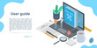 User guide concept banner. Isometric illustration of user guide vector concept banner for web design