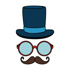 Wall Mural - eyeglasses and mustache with tophat hipster style