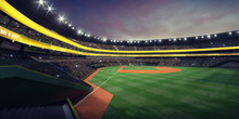 Grand Baseball Stadium From Fan View On Grandstand At Nightfall