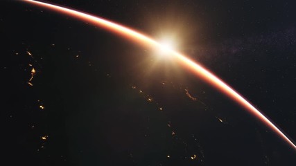 4k beautiful sunrise over earth. realistic earth with night lights from space. high quality 3d anima