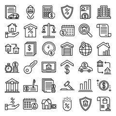 Canvas Print - Mortgage icons set. Outline set of mortgage vector icons for web design isolated on white background