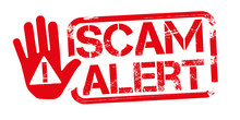 SCAM ALERT Red Rubber Stamp Over A White Background
